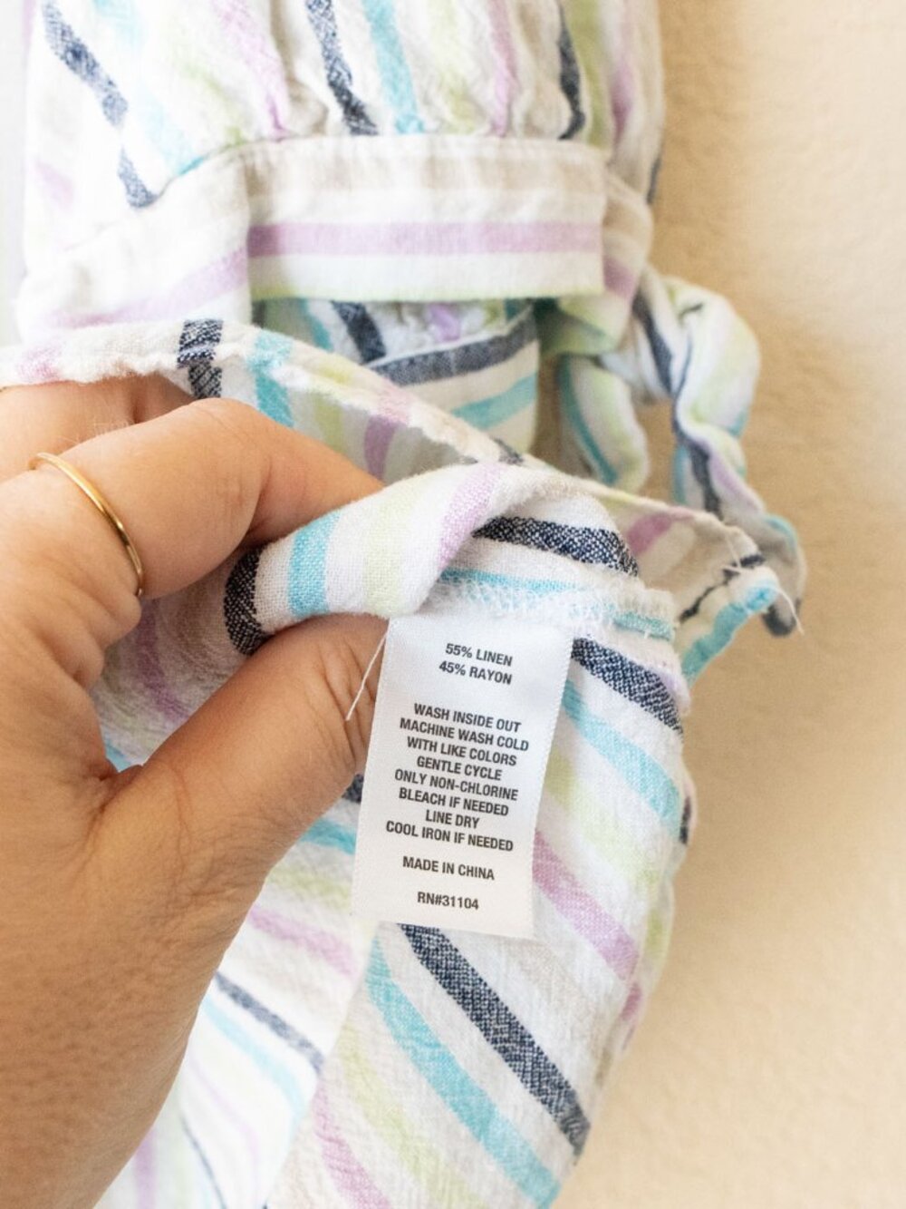 Kim Rogers Linen Blend Top XL Pastel Stripe Tie Sleeve Popover Blouse Coastal - Picture 9 of 14